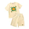 Kläderuppsättningar i lagerdesigner Kidskläderuppsättningar Bomull T-shirt byxor Set mode märke Tryck barn 2 stycke Pure Baby Boys Gir Dhdfj