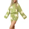 Kvinnors spårningsdräkter Zjljaychou Women 2 Piece Lounge Outfits Långärmad Crew Neck Floral Knit Sweatsuit Pyjamas Set Loungewear