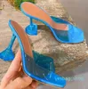 Sandalstransparent Crystal Heel Slippers Women Summer Style Amina Fashion Wine Glass med Square Toe 34-42 JPZ