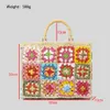 Bohemian Granny Square Staw Borse Casual Carta intrecciata Manico in bambù Borse a mano da donna Borsa da spiaggia estiva fatta a mano Borsa grande Tote 2024