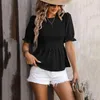 Dames T-shirts Mode Chiffon T-shirt Elegante Dame Ronde Hals Bubble Korte Mouw Trui Top Elastisch Haarbal Tops Mujer De Moda