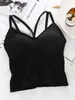 Camisoles دبابات الصيف محصول Top Women Tank Intelder Intelfless Seamel Sexy Lingerie Wireless Bralette Female Deep v camisole camisole القابلة للإزالة