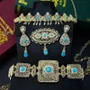 Sunspicems Gold Morocco Bride Jewelry Sets Caftan Waist Belt Brooch Long Drop Earing Women Hair Forhead Chain Set 240220