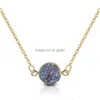 Ожерелья с подвесками Новый дизайн Круглый кулон из натуральной смолы Ожерелье для женщин 5 цветов Геометрия Очарование Позолота Модный драгоценный камень Dhgarden Dh63L