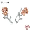 Charme Bamoer S925 Sterling Simple Argent Rose Fleur Stud Boucle D'oreille Brillant Zircon Boucle D'oreille Stud pour Les Femmes Pour Fille Partie Fine Bijoux Cadeau