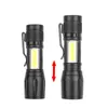 Mini -ładowna latarka LED Cob+XPE Portable Torch Camping Lantern Zoomable Focus Light Latarka z klipsem z piórem