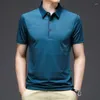 Polos pour hommes Été Mince Glace Soie Polo Chemise Business Casual T-shirt à manches courtes Solide Couleur Stripe Impression Mode Banlieue Coréenne