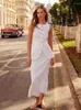 Work Dresses Summer Slim Solid Color Casual Sleeveless Tops Long Skirt Two-piece Sets High Quality Cotton Women 2024 Elegant 19F1857