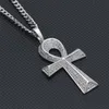 Iced Out Zircon Ankh Key Pendant Golden Jewelry CZ Cross Egyptian Key of Life Pendant Hip Hop Necklace For Men Women223q