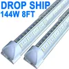 Lampada da negozio a LED da 8 piedi, 144 W 14400LM 6500 K, luci a tubo a LED collegabili con copertura trasparente, illuminazione a LED T8 integrata a forma di V, plafoniere a LED per officina garage crestech