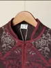 Giacche da donna Giacca corta di lusso Giacca vintage in lino trapuntato jacquard vino rosso ricamo Abiti da donna