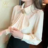 H Han Queen Spring Basic Shirt Frauen Blusen Vintage Arbeit Casual Tops Chiffon Bluse Koreanische Design Langarm Lose Shirt240226