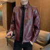 Slim Fit Stand Collar Mens Fashion Leather Jacket Casual Business Top Clothing Trend Jackets 240223