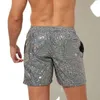 Calções masculinos soltos praia férias calças de impressão metálica secagem rápida ginásio com cordão cintura elástica para fitness jogging