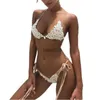 Kvinnors badkläder badkläder Kvinnliga damer handgjorda spetsar diamant bikinis bandage push-up vadderad brasiliansk kvinna 240226