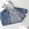 Jackets Children Clothing Kids Denim Coat Korean Style Boys And Girls Autumn Winter Fashion Handsome Hooded Pocket Jacket Drop Deliv Dhmj4