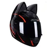 Motosiklet Kaskları Kedi Kulak Kask Kadın Off-Road Casco Moto Sevimli Tam Yüz Dot Sertifikasyonu Capacete de Casque