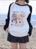女性のTシャツアダガールカワイイキャットプリントTシャツ女性スタイルの子猫ラグランスリーブカットコアトップ