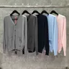 2024 tb thom camisola autunm inverno camisola masculina marca de moda roupas masculinas fino náilon centro volta listra com decote em v cardigan casacos