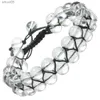Bärade naturliga kristallstenpärlor flätade armband läker 7 chakra dubbellager armband för män kvinnor justerbara smycken yq240226