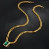 Halsband örhängen Set Zeadear Zircon Armband Rectangle Pendant Chunky Punk Thick Link Chain Green Crystal Gift Party Wedding