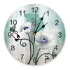 Wall Clocks Watercolor Flowers Plants Butterflies Blue Green Clock Modern Silent Living Room Home Decor Hanging Watch