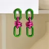 Vintage Acrylic Geometric Chain Long Drop Earrings for Women 2024 Punk Metallic Green Dangle Earring Trendy y2k Jewelry