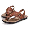 Sandals 2024 Summer Men Pu Leather ROME Slippers Flat Non-slip Open Toe Beach For Shoes Sandalias Hombre