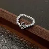 Bagues de cluster Ventfille Argent Couleur Perles Bague pour Femmes Fille Irrégulière Papillon Mignon Bijoux 925 Timbre Cadeau D'anniversaire Goutte En Gros