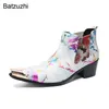 Batzuzhi 2024 Designer's Boots 6.5cm klackar Hög äkta läder Ankelstövlar Man Fashion White Business, Party, Wedding Footwear, Big Sizes