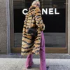 PERITANG de piel para mujer, abrigo largo de invierno cálido y grueso de imitación de leopardo, abrigo de felpa holgado con estampado de tigre para mujer, ropa esponjosa de lujo para mujer