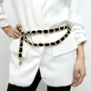 Cadena de cintura flocada Vintage exagerada para mujer, cinturón de cadena de Metal de aleación con flecos para mujer, cinturón dorado de franela con borlas 284O