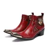 أحذية Batzuzhi المصنوعة يدويًا للأحذية الوضعية للأحذية الذهبية المعدنية من الجلد للأحذية الكاحل للرجال الحفل الأحمر ، حذاء الزفاف للرجل! أحجام كبيرة!