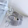 Fedi nuziali con diamanti Moissanite da 10 ct, splendidi gioielli di lusso, puro argento sterling al 100% con pietre preziose a taglio rotondo, set di anelli di fidanzamento per donne eternità