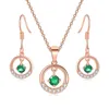 Colar brincos conjunto para mulher retro oco micro-incrustado zircão verde rosa cor de ouro noiva jóias s525