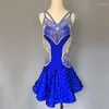 Сценическая одежда, стандартная юбка для латинских танцев, 2024, женское королевское синее платье для танцев румбы, расширенная настройка, конкурс самбы