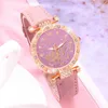 Wristwatches 4pcs/set Pink Watch Sets Women Quartz Leather Necklace Earrings Rings Elegant Casual WristWatch Relogio Feminino Clock