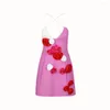 Sukienki swobodne otwarte z koralikami V-Strap Slim Pink Flower Mini sukienka
