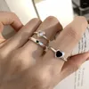 Anillos de racimo Moda Color Plata Anillo de Dedo Abierto Negro Corazón Claro Punk Apilable Para Mujeres Chica Joyería Regalo Dropship Venta al por mayor