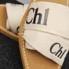 Nieuwe Designer Dames Houten Sandaal sluffy platte bodem muilezelpantoffels meerkleurig kant Letter canvas pantoffels zomer huisschoenen luxe merk chl0e sandles Maat 35-41