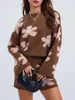 Kvinnors spårningsdräkter Zjljaychou Women 2 Piece Lounge Outfits Långärmad Crew Neck Floral Knit Sweatsuit Pyjamas Set Loungewear