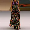 Casual Dresses Fashion Human Face Printed Maxi Dress Woman 2024 Elegant Vintage Summer Sleeveless V-Neck Long Runway Robe