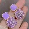 2024 Stud Earrings Sweet Style Autumn and Winter Net Red Paragraph Rhinestone Purple Love Ear Geometric Diamond Girl aa 6PA6