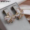 Dangle Earrings SYOUJYO Luxury Cutout English 585 Rose Gold Color Fine Jewelry Trendy Natural Zircon Full Paved