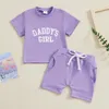 Giyim Setleri Toddler Bebek Bebek Yaz Kıyafetleri Set Kısa Kollu Mektup Baskı Katı T-Shirt Elastik Şort 2 Parçalı Daddys Kız