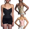 Women's Tanks Tawnie Corset With Cups Pink Bustier Fishbone Satin Crop Top Backless Off Shoulder Slim Sexy Women Summer Beach Party Clubwear