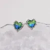 Stud Earrings FEEHOW Gradient Heart Crystal For Women Sweet Romantic Purple Green Earring INS Daily Wearable Accessories