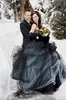 2024 Готическое бальное платье Свадебные платья Черно-белый тюль со складками и складками Многоуровневая юбка без бретелек Свадебные платья Vestido de Novia