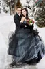 2024 Gothic Ball Gown Wedding Dresses Black and White Tulle Ruched Pleats Strapless Tiered Skirt Wedding Gowns Vestido de Novia