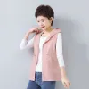 Gilets 2023 printemps été rose gilet à capuche femmes doublure mince veste sans manches décontracté ample court femme gilet blanc SunProof hauts